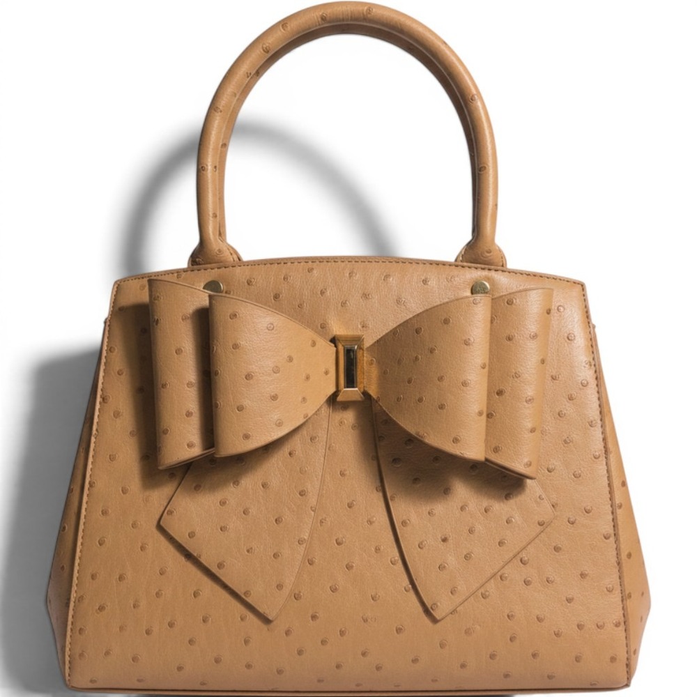Grossi Satchel Tan Ostrich Embossed Bow Crossbody Handbag Medium Excellent